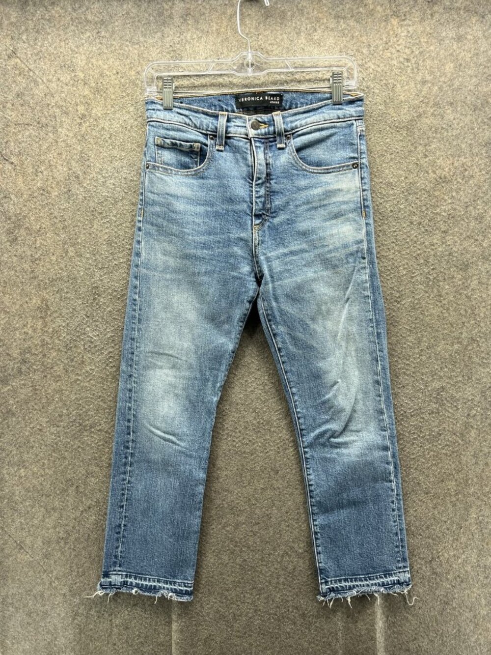 Veronica Beard Jeans Womens 27 Blue Medium Wash Slim Straight Crop Raw Hem Denim